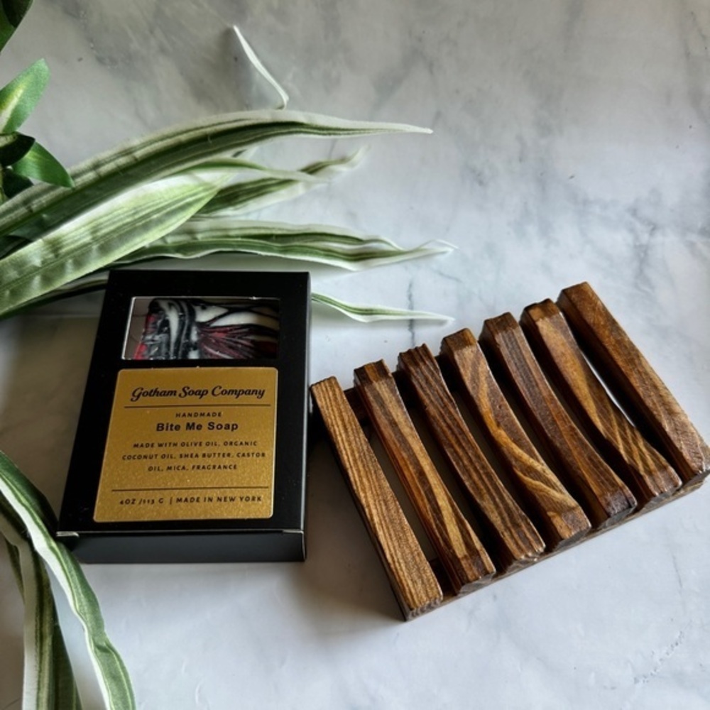 Bite Me Soap Gift Box. One handmade plant based soap and Bamboo soap dish